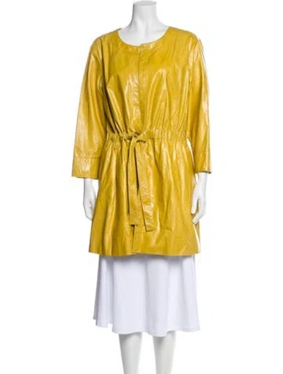 Pre-owned Lafayette 148 Leather Coat In Gold