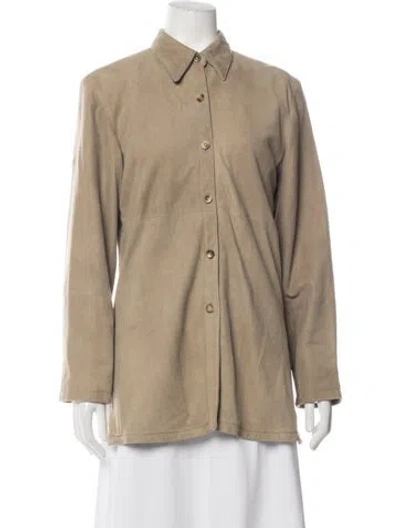 Pre-owned Lafayette 148 Leather Coat In Neutrals