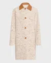 Lafayette 148 Leather-collar Boucle Coat In Pearl Multi