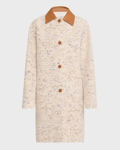 Lafayette 148 Leather-collar Boucle Coat In Pearl Multi