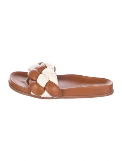 Pre-owned Lafayette 148 Leather Colorblock Pattern Slides In Brown