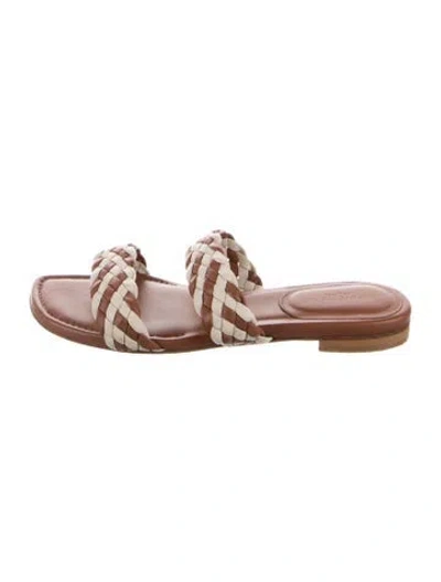 Pre-owned Lafayette 148 Leather Colorblock Pattern Slides In Brown