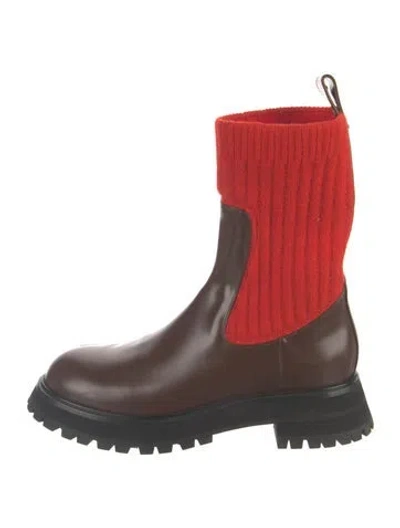 Pre-owned Lafayette 148 Leather Colorblock Pattern Sock Boots In Red