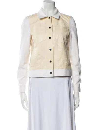 Pre-owned Lafayette 148 Leather Colorblock Pattern Vest In Neutral