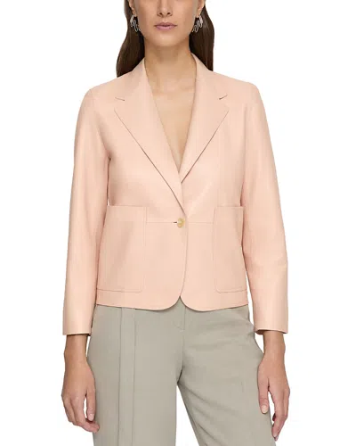 Lafayette 148 Leather Cropped Boyfriend Blazer In Shell