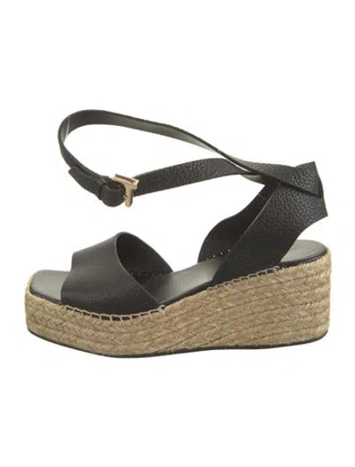 Pre-owned Lafayette 148 Leather Espadrilles In Black