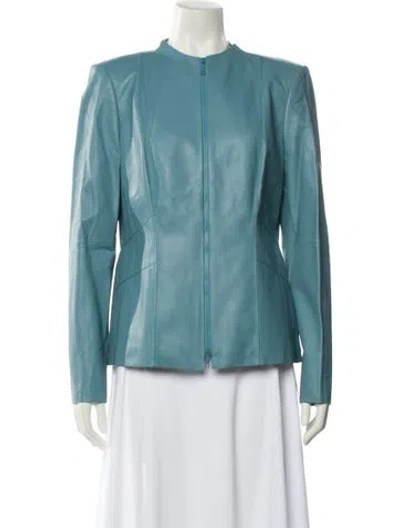 Pre-owned Lafayette 148 Leather Evening Jacket In Blue