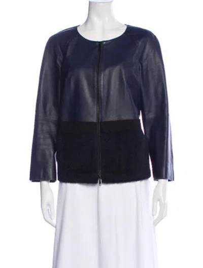 Pre-owned Lafayette 148 Leather Evening Jacket In Blue