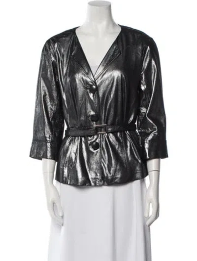 Pre-owned Lafayette 148 Leather Evening Jacket In Gray
