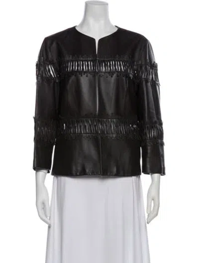 Pre-owned Lafayette 148 Leather Evening Jacket In Gray