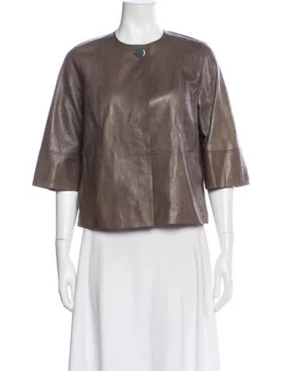 Pre-owned Lafayette 148 Leather Evening Jacket In Gray