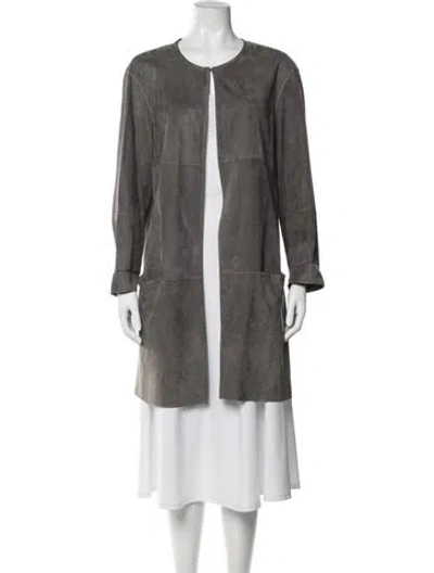 Pre-owned Lafayette 148 Leather Evening Jacket In Gray