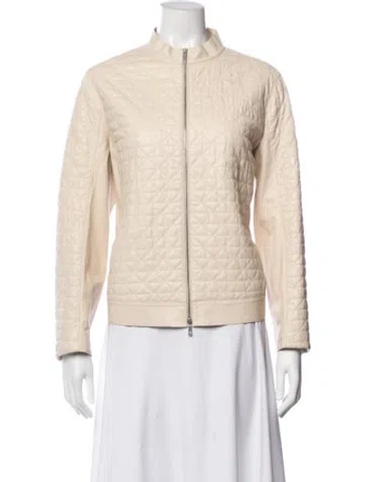 Pre-owned Lafayette 148 Leather Evening Jacket In Neutral