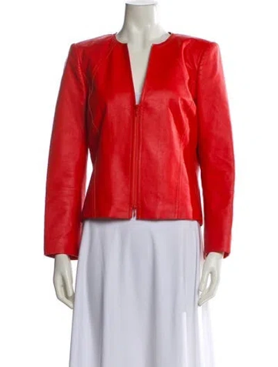 Pre-owned Lafayette 148 Leather Evening Jacket In Red