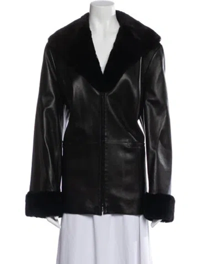 Pre-owned Lafayette 148 Leather Faux Fur Jacket In Black