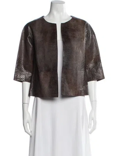 Pre-owned Lafayette 148 Leather Faux Fur Jacket In Brown