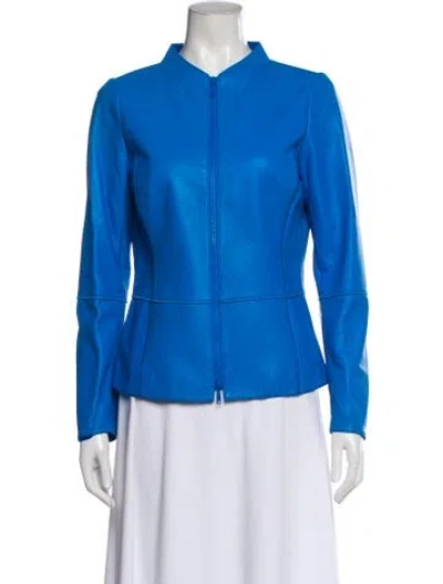 Pre-owned Lafayette 148 Leather Jacket In Blue