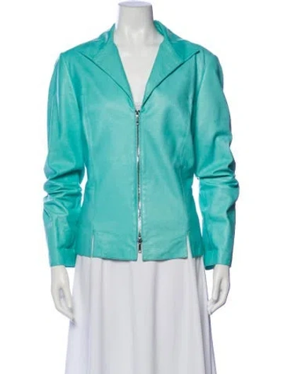 Pre-owned Lafayette 148 Leather Jacket In Blue
