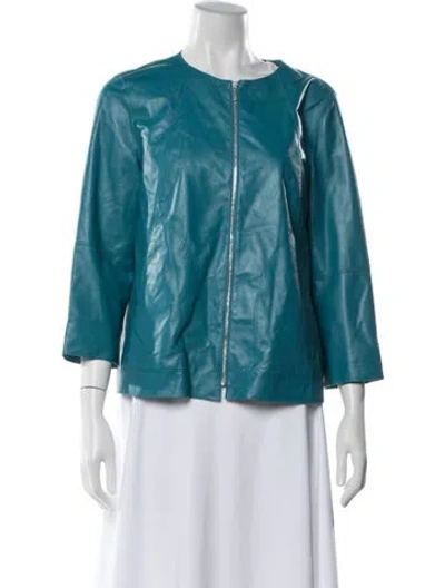Pre-owned Lafayette 148 Leather Jacket In Blue