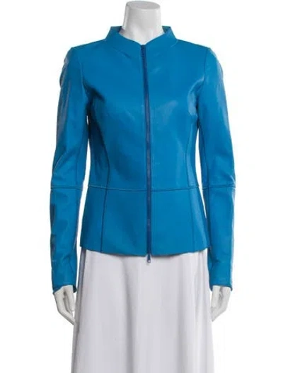 Pre-owned Lafayette 148 Leather Jacket In Blue