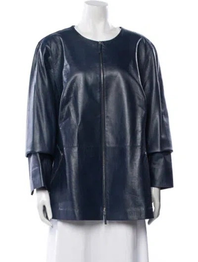 Pre-owned Lafayette 148 Leather Jacket In Blue