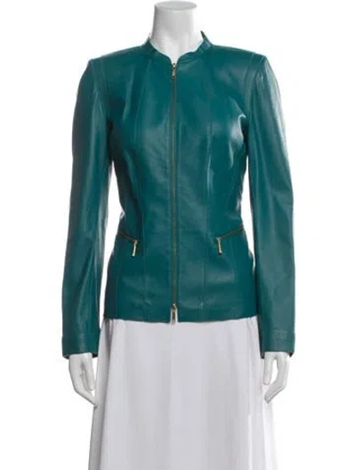 Pre-owned Lafayette 148 Leather Jacket In Blue