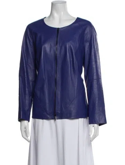 Pre-owned Lafayette 148 Leather Jacket In Blue