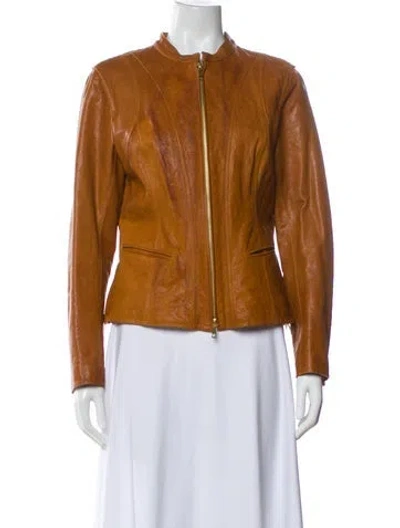 Pre-owned Lafayette 148 Leather Jacket In Brown