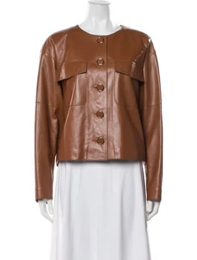 Pre-owned Lafayette 148 Leather Jacket In Brown