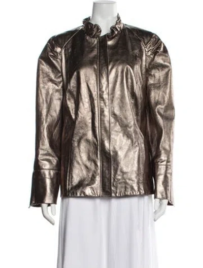 Pre-owned Lafayette 148 Leather Jacket In Gold