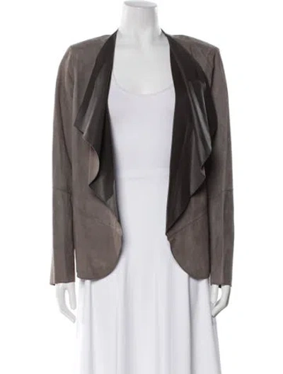 Pre-owned Lafayette 148 Leather Jacket In Gray