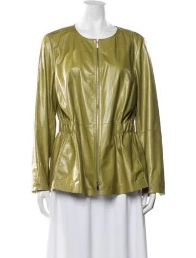 Pre-owned Lafayette 148 Leather Jacket In Green