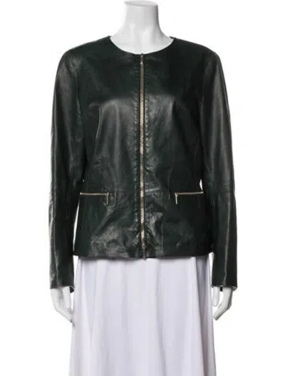 Pre-owned Lafayette 148 Leather Jacket In Green
