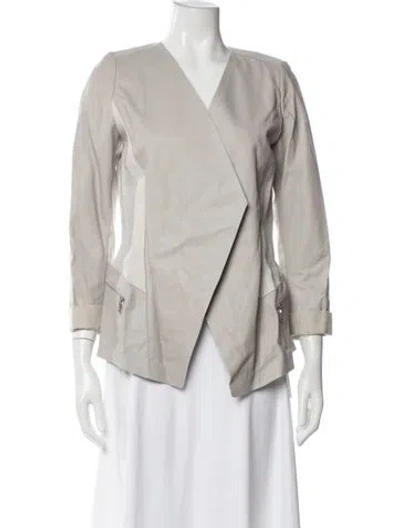 Pre-owned Lafayette 148 Leather Jacket In Grey