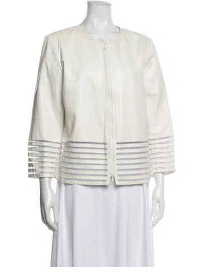 Pre-owned Lafayette 148 Leather Jacket In Neutrals