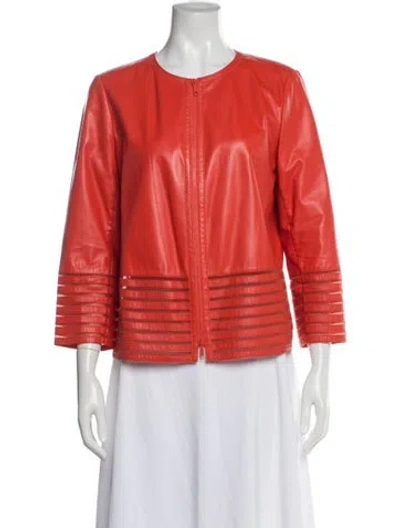Pre-owned Lafayette 148 Leather Jacket In Orange