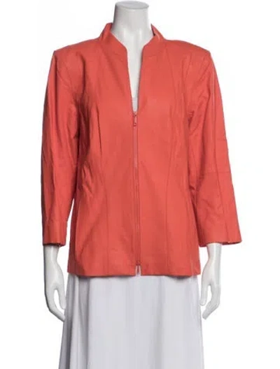 Pre-owned Lafayette 148 Leather Jacket In Orange