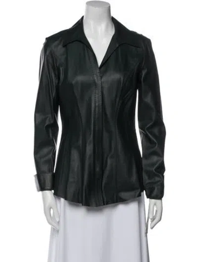 Pre-owned Lafayette 148 Leather Jacket W/ Tags In Green