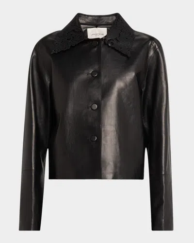 Lafayette 148 Leather Jacket With Detachable Collar In Black
