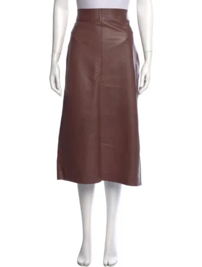 Pre-owned Lafayette 148 Leather Midi Length Skirt In Brown