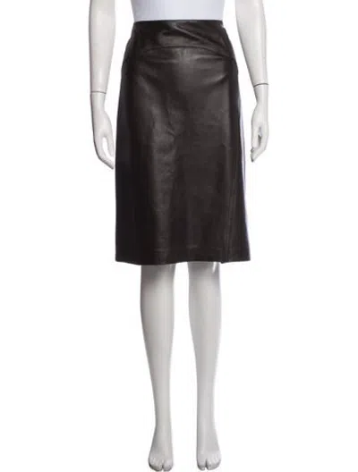 Pre-owned Lafayette 148 Leather Midi Length Skirt In Brown