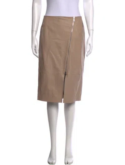 Pre-owned Lafayette 148 Leather Midi Length Skirt W/ Tags In Neutrals