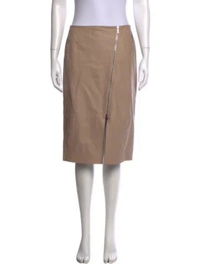 Pre-owned Lafayette 148 Leather Midi Length Skirt W/ Tags In Neutrals