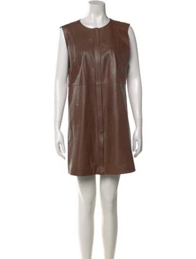 Pre-owned Lafayette 148 Leather Mini Dress In Brown