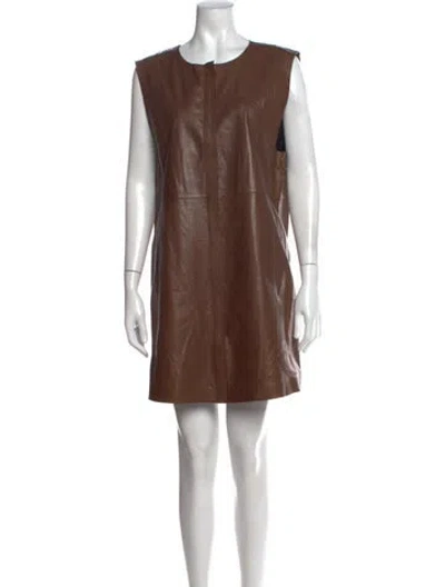 Pre-owned Lafayette 148 Leather Mini Dress In Brown
