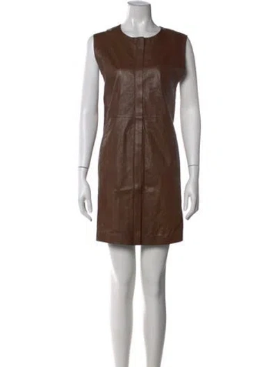 Pre-owned Lafayette 148 Leather Mini Dress In Brown