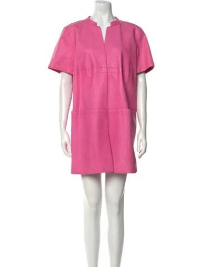 Pre-owned Lafayette 148 Leather Mini Dress In Pink