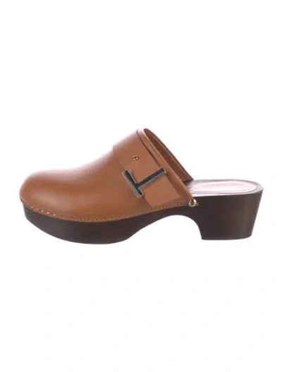 Pre-owned Lafayette 148 Leather Mules In Brown