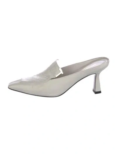 Pre-owned Lafayette 148 Leather Mules In White