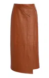 Lafayette 148 Leather Overlap Midi Skirt In Brown